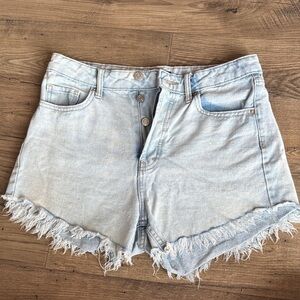 Light Blue Frayed Denim Women Shorts
